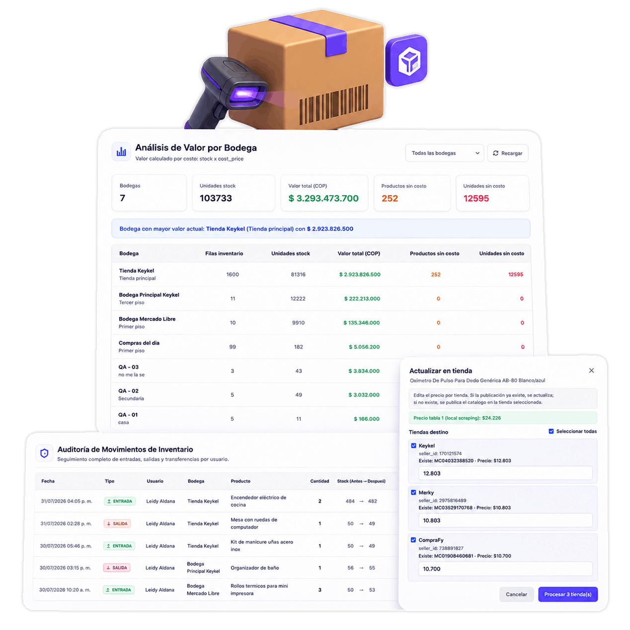 Vista de la pagina inventario del sistema de syncroml.
